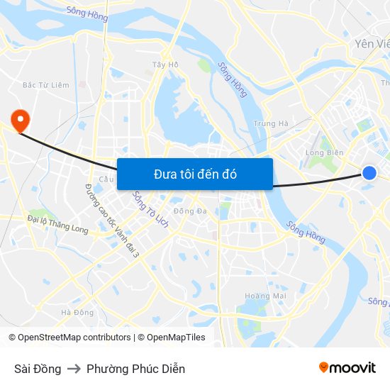 Sài Đồng to Phường Phúc Diễn map