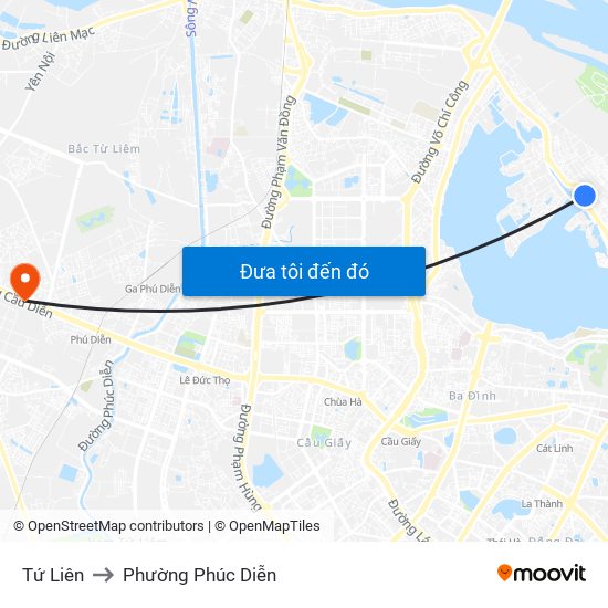 Tứ Liên to Phường Phúc Diễn map