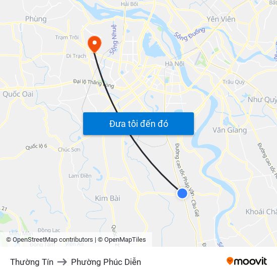 Thường Tín to Phường Phúc Diễn map