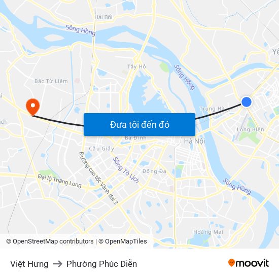 Việt Hưng to Phường Phúc Diễn map