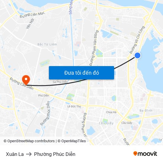 Xuân La to Phường Phúc Diễn map