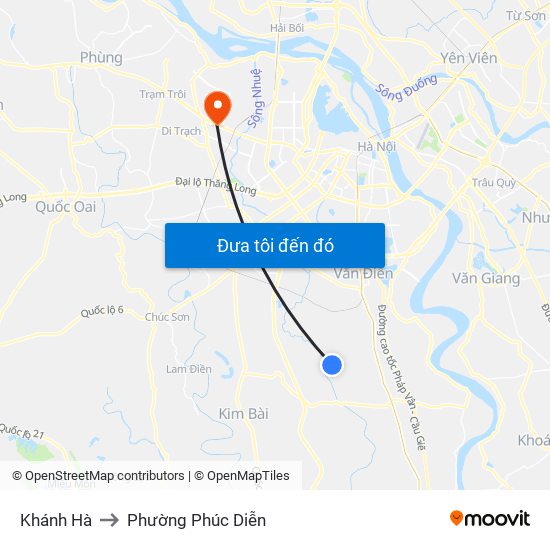 Khánh Hà to Phường Phúc Diễn map