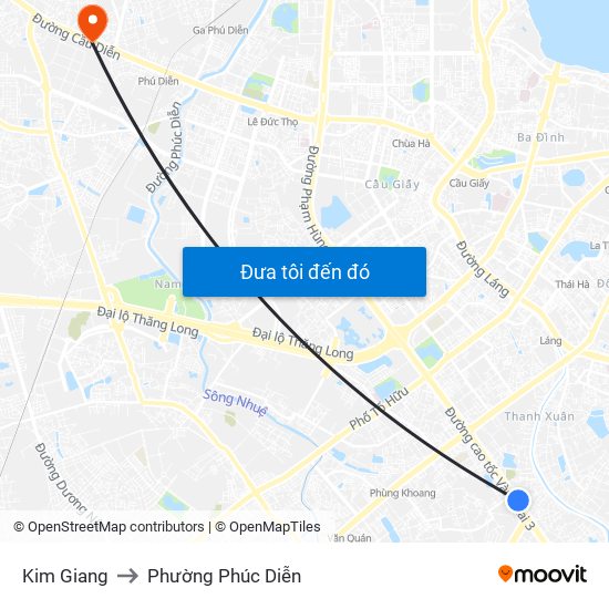 Kim Giang to Phường Phúc Diễn map