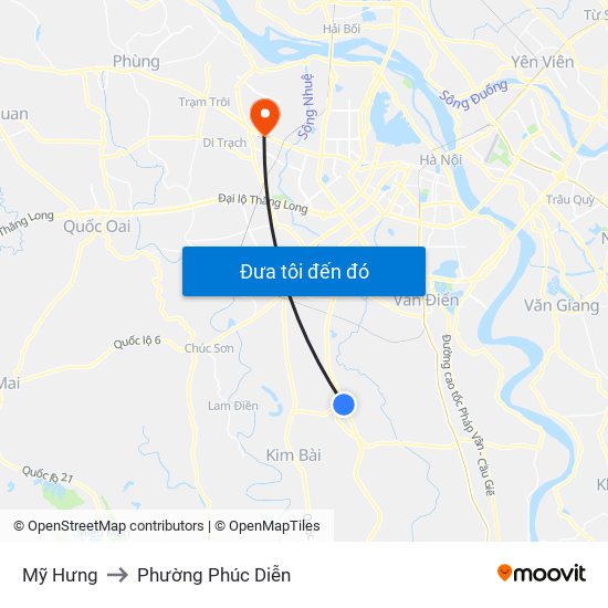 Mỹ Hưng to Phường Phúc Diễn map