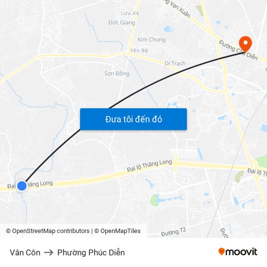 Vân Côn to Phường Phúc Diễn map