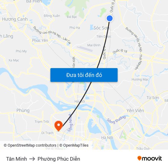 Tân Minh to Phường Phúc Diễn map