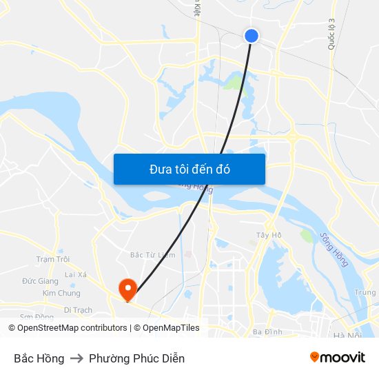 Bắc Hồng to Phường Phúc Diễn map