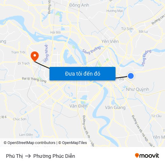Phú Thị to Phường Phúc Diễn map