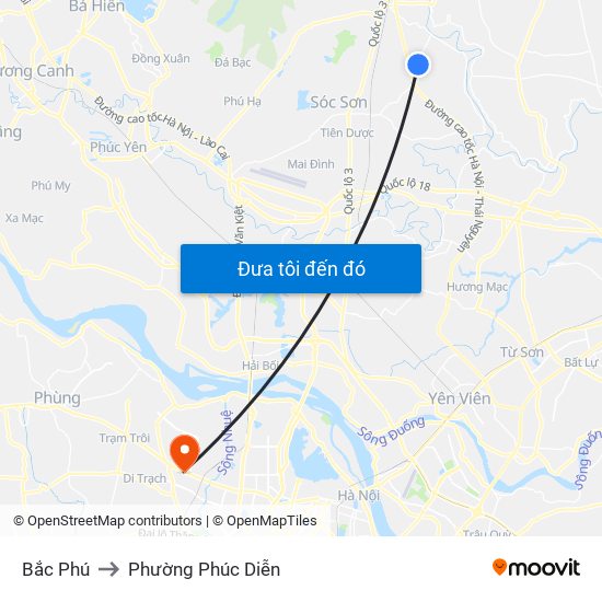 Bắc Phú to Phường Phúc Diễn map