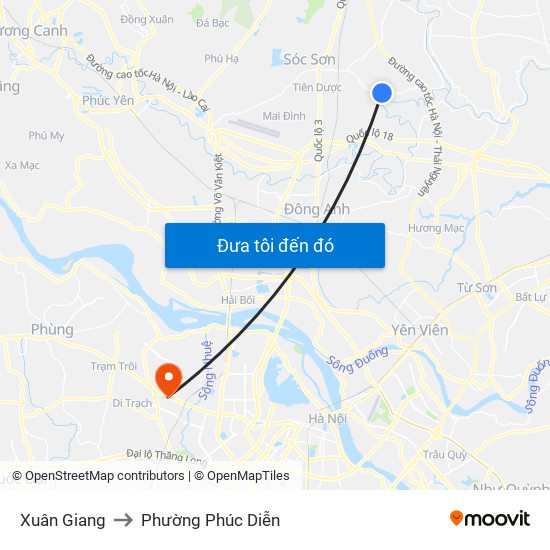 Xuân Giang to Phường Phúc Diễn map