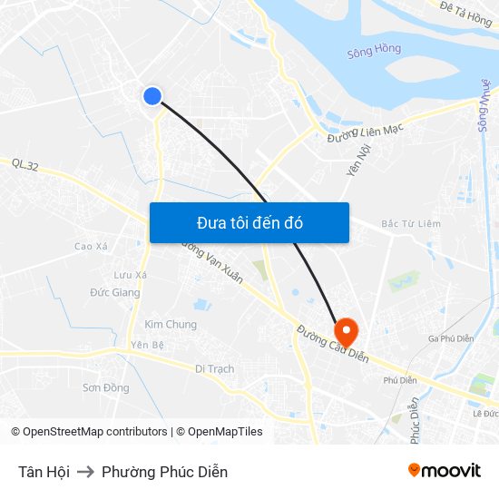 Tân Hội to Phường Phúc Diễn map