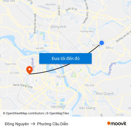 Đồng Nguyên to Phường Cầu Diễn map