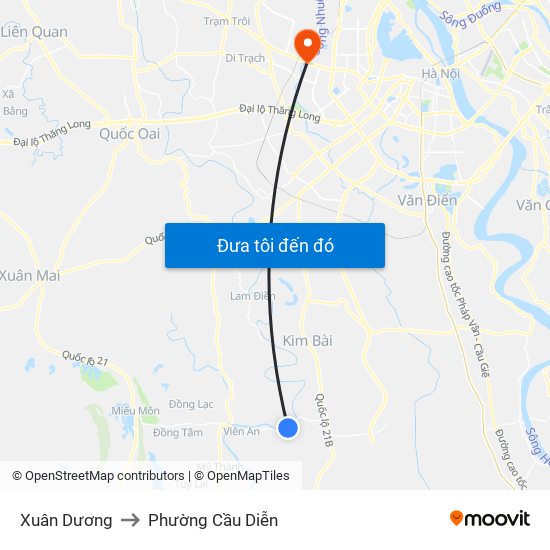 Xuân Dương to Phường Cầu Diễn map