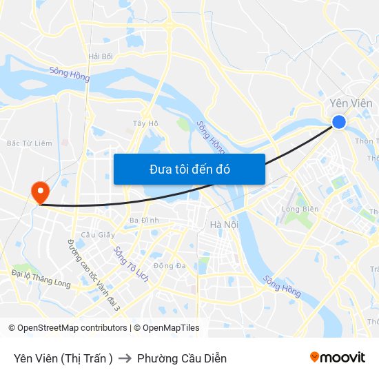 Yên Viên (Thị Trấn ) to Phường Cầu Diễn map