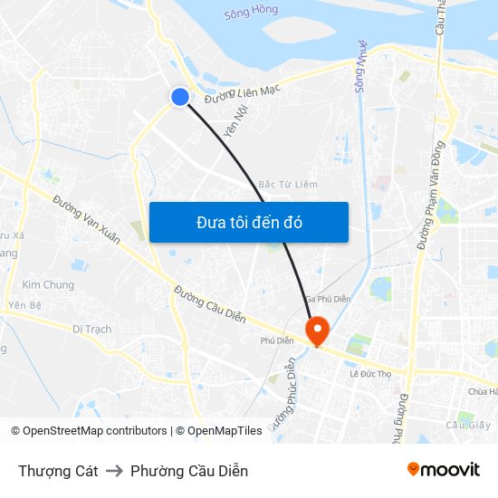 Thượng Cát to Phường Cầu Diễn map