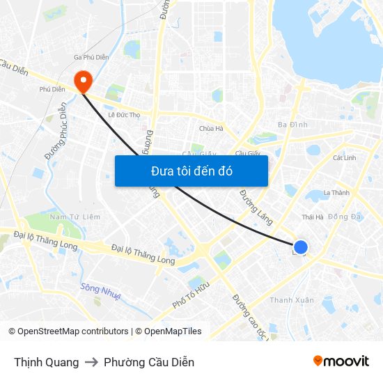 Thịnh Quang to Phường Cầu Diễn map
