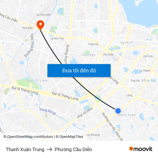 Thanh Xuân Trung to Phường Cầu Diễn map