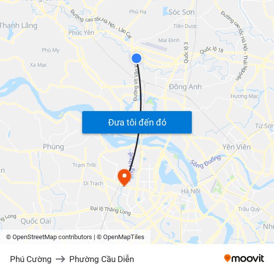 Phú Cường to Phường Cầu Diễn map