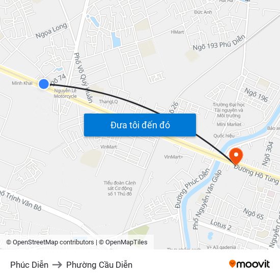 Phúc Diễn to Phường Cầu Diễn map