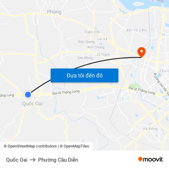 Quốc Oai to Phường Cầu Diễn map