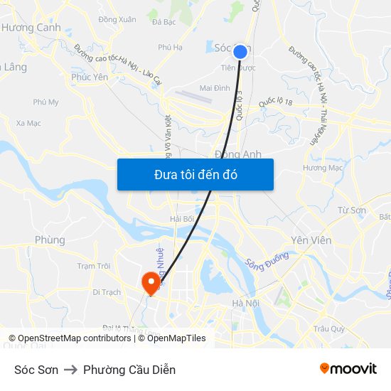 Sóc Sơn to Phường Cầu Diễn map