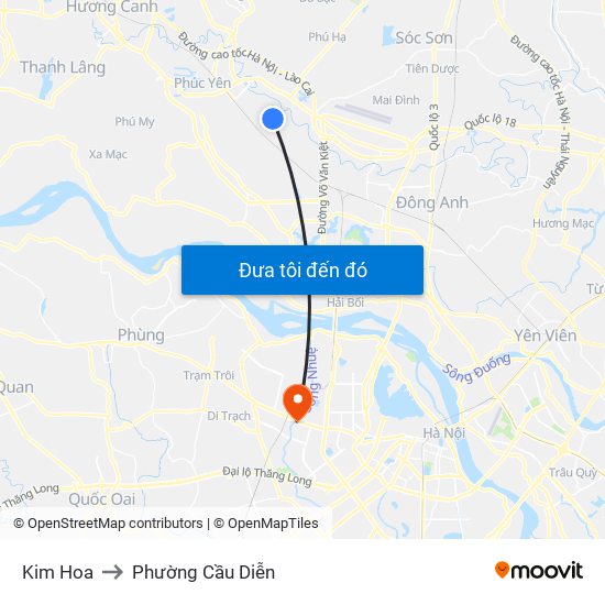 Kim Hoa to Phường Cầu Diễn map