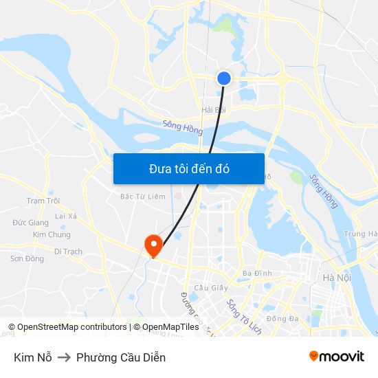 Kim Nỗ to Phường Cầu Diễn map