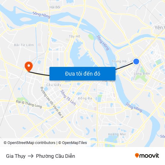 Gia Thụy to Phường Cầu Diễn map