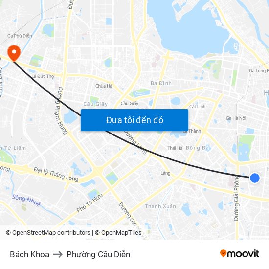 Bách Khoa to Phường Cầu Diễn map