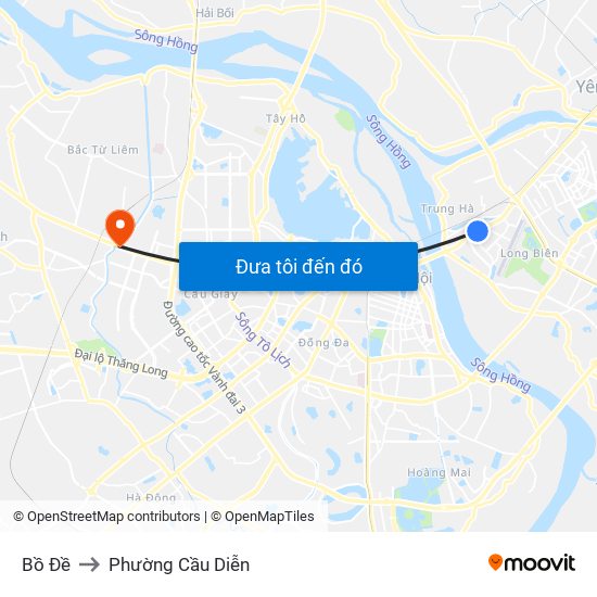 Bồ Đề to Phường Cầu Diễn map