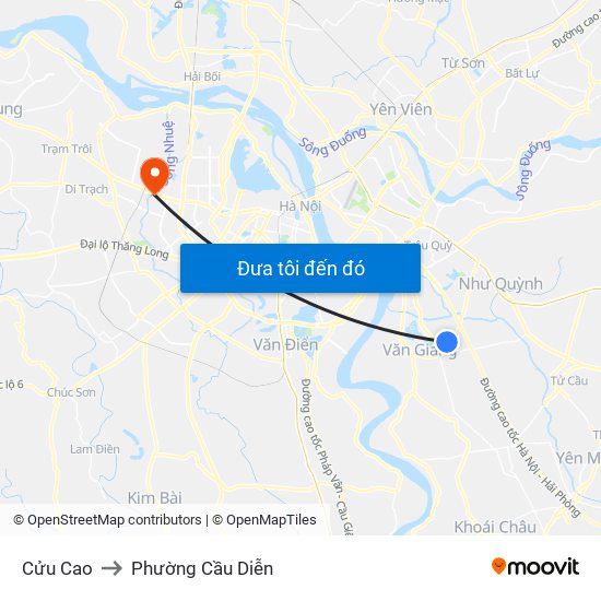 Cửu Cao to Phường Cầu Diễn map