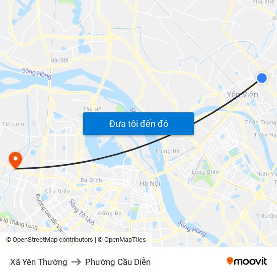 Xã Yên Thường to Phường Cầu Diễn map
