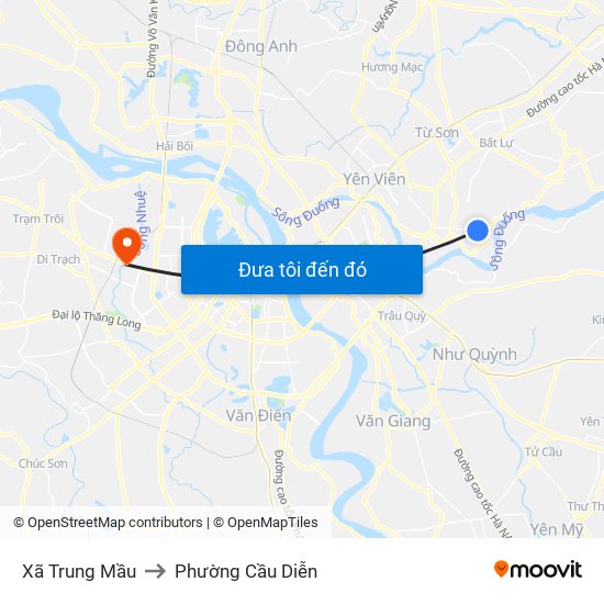 Xã Trung Mầu to Phường Cầu Diễn map