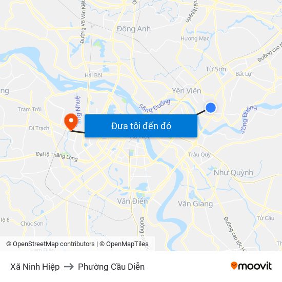 Xã Ninh Hiệp to Phường Cầu Diễn map