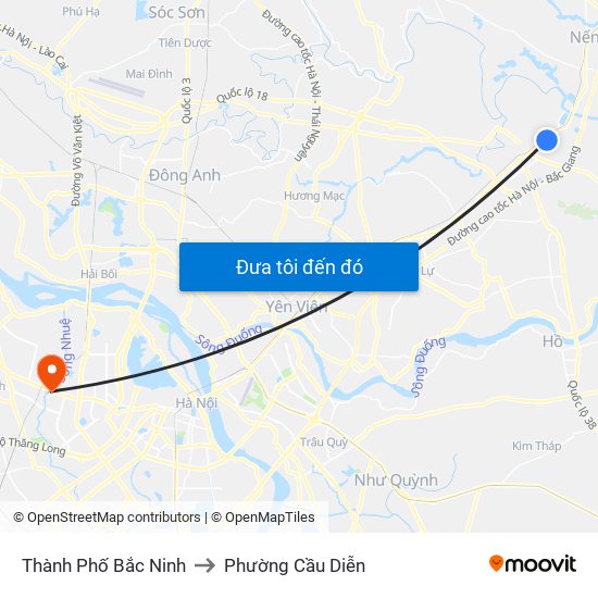 Thành Phố Bắc Ninh to Phường Cầu Diễn map
