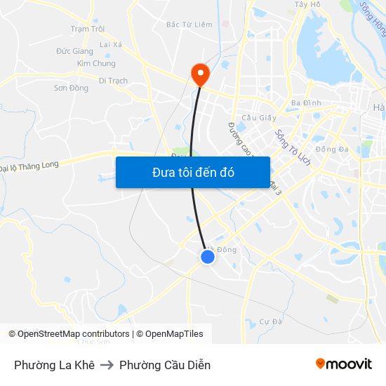 Phường La Khê to Phường Cầu Diễn map