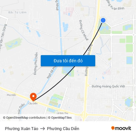 Phường Xuân Tảo to Phường Cầu Diễn map