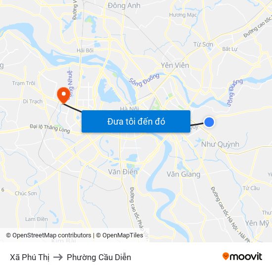 Xã Phú Thị to Phường Cầu Diễn map