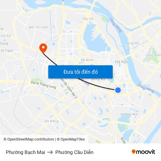 Phường Bạch Mai to Phường Cầu Diễn map