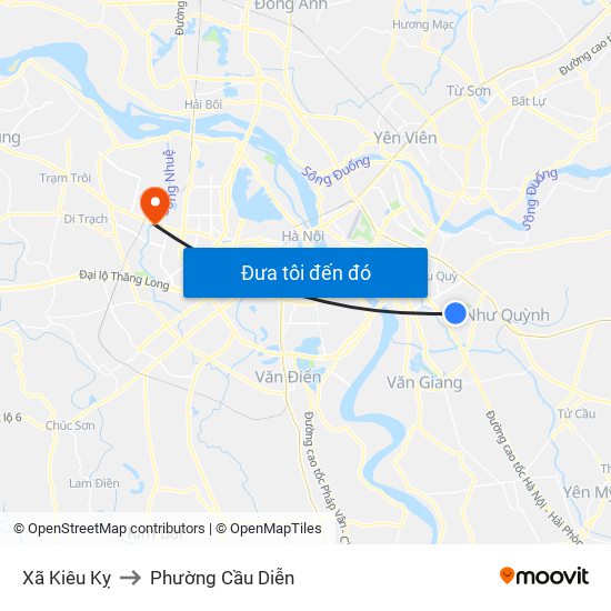 Xã Kiêu Kỵ to Phường Cầu Diễn map