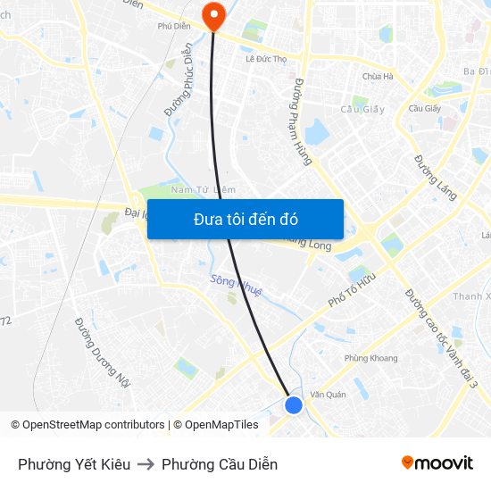 Phường Yết Kiêu to Phường Cầu Diễn map