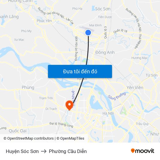 Huyện Sóc Sơn to Phường Cầu Diễn map