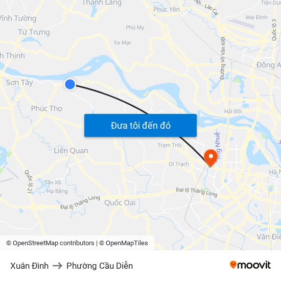 Xuân Đình to Phường Cầu Diễn map