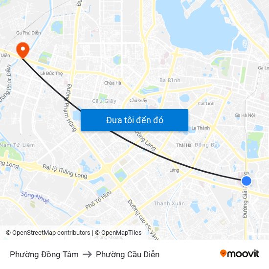 Phường Đồng Tâm to Phường Cầu Diễn map