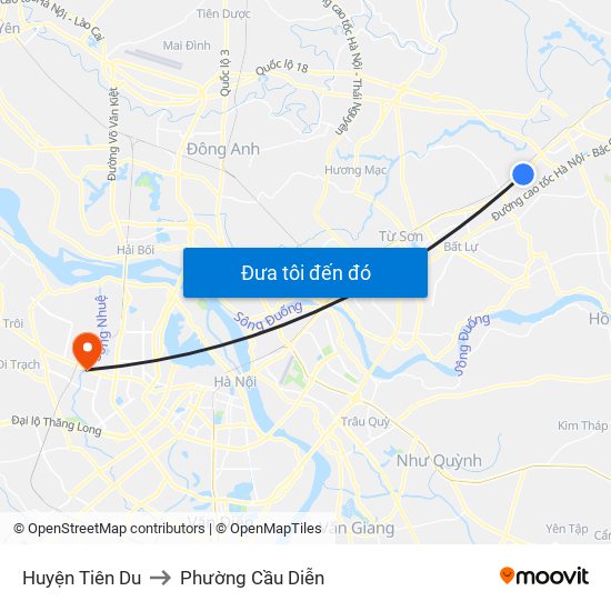 Huyện Tiên Du to Phường Cầu Diễn map