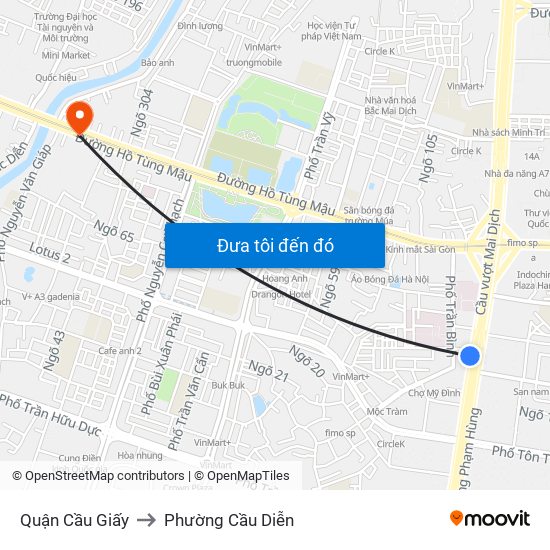 Quận Cầu Giấy to Phường Cầu Diễn map