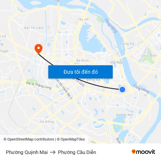Phường Quỳnh Mai to Phường Cầu Diễn map