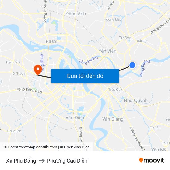 Xã Phù Đổng to Phường Cầu Diễn map