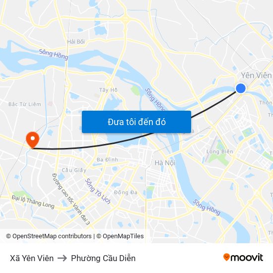 Xã Yên Viên to Phường Cầu Diễn map