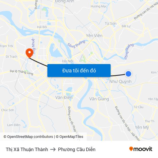 Thị Xã Thuận Thành to Phường Cầu Diễn map
